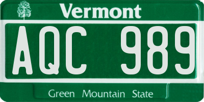 VT license plate AQC989