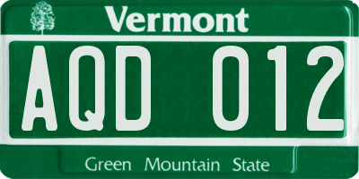 VT license plate AQD012