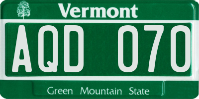 VT license plate AQD070