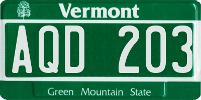 VT license plate AQD203