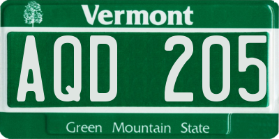 VT license plate AQD205