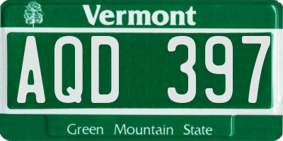 VT license plate AQD397