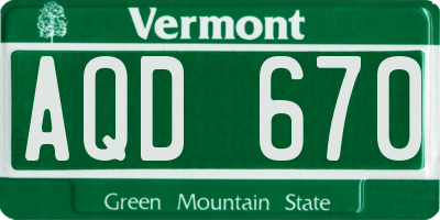 VT license plate AQD670