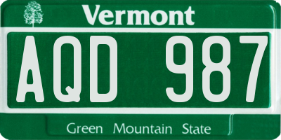 VT license plate AQD987