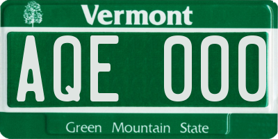 VT license plate AQE000
