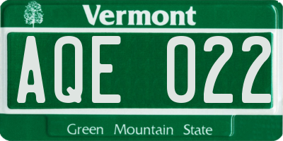 VT license plate AQE022