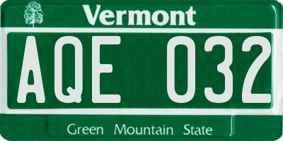 VT license plate AQE032