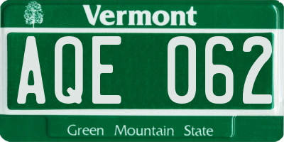 VT license plate AQE062