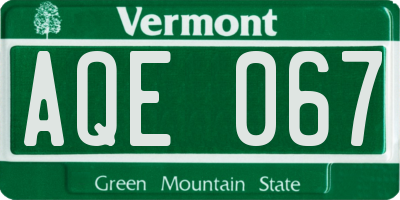 VT license plate AQE067
