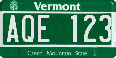 VT license plate AQE123