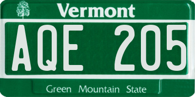 VT license plate AQE205