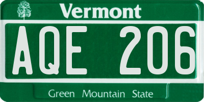VT license plate AQE206