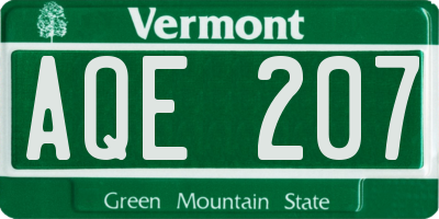 VT license plate AQE207