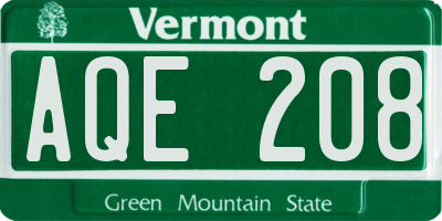 VT license plate AQE208