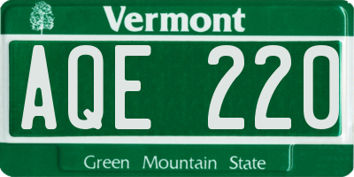 VT license plate AQE220