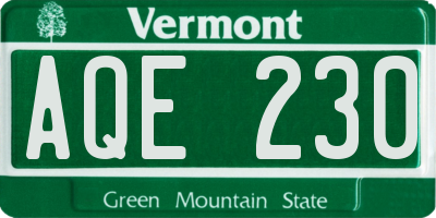VT license plate AQE230