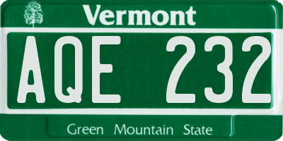 VT license plate AQE232
