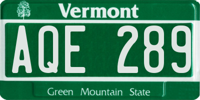 VT license plate AQE289