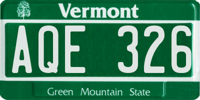 VT license plate AQE326