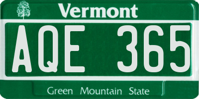 VT license plate AQE365