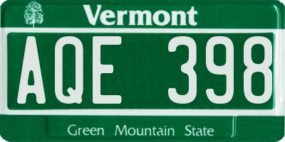 VT license plate AQE398