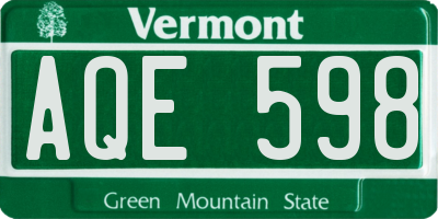VT license plate AQE598