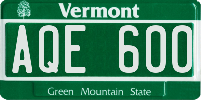 VT license plate AQE600