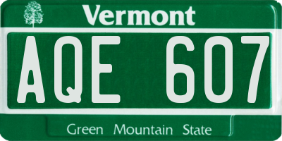 VT license plate AQE607