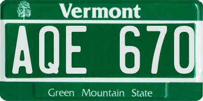 VT license plate AQE670
