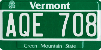VT license plate AQE708