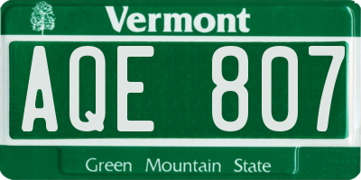 VT license plate AQE807