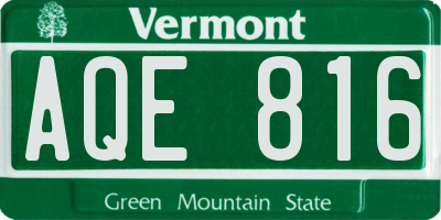 VT license plate AQE816