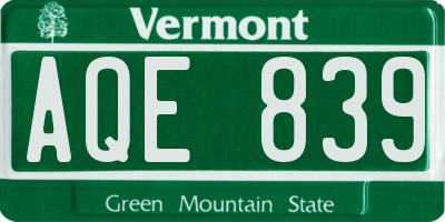 VT license plate AQE839
