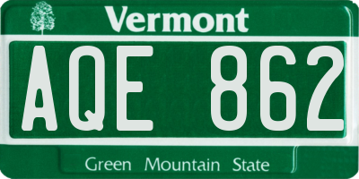 VT license plate AQE862
