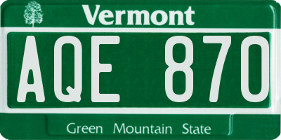 VT license plate AQE870