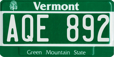VT license plate AQE892