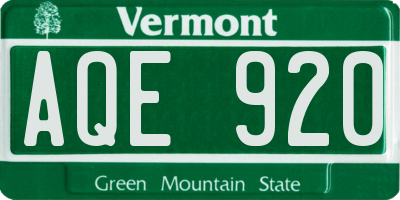 VT license plate AQE920