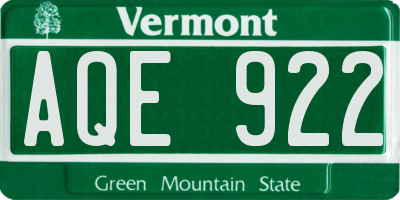 VT license plate AQE922