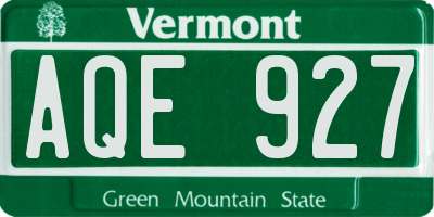 VT license plate AQE927