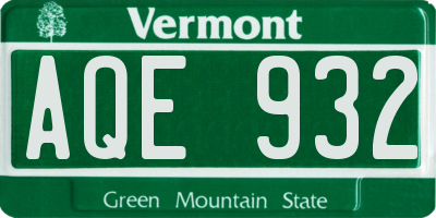 VT license plate AQE932