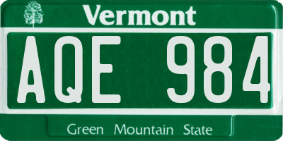 VT license plate AQE984