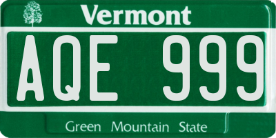 VT license plate AQE999