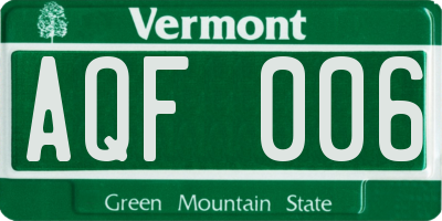 VT license plate AQF006