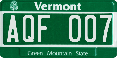 VT license plate AQF007