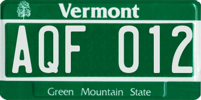 VT license plate AQF012