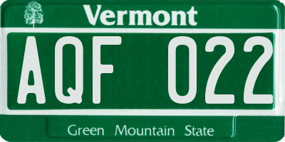 VT license plate AQF022
