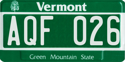 VT license plate AQF026