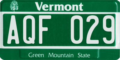 VT license plate AQF029
