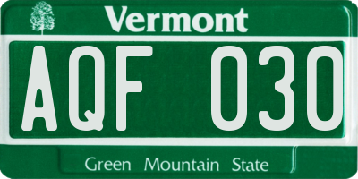 VT license plate AQF030
