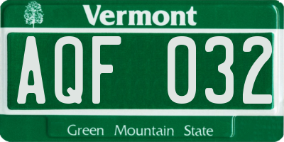 VT license plate AQF032